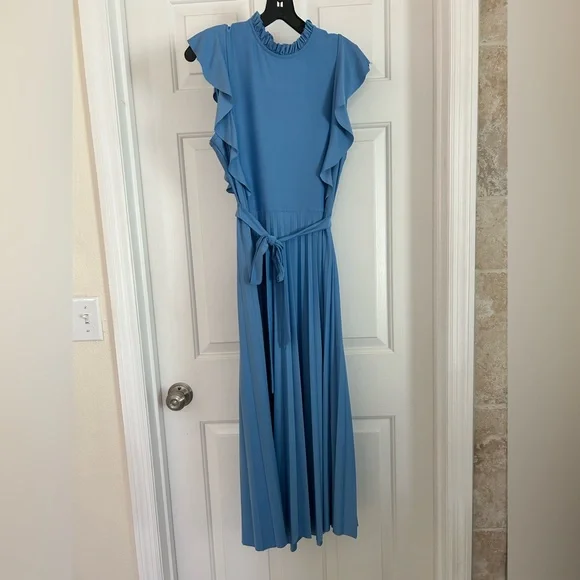 Sharagano Sky Blue Maxi Dress with Ruffle Accents - Picture 1 of 6